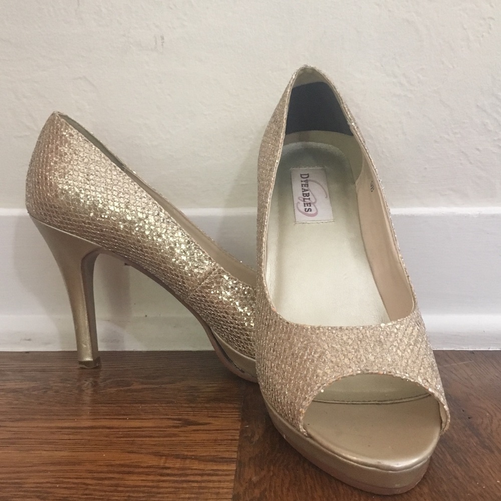 Dyeables Sari Sparkly Gold Open Toe Heels